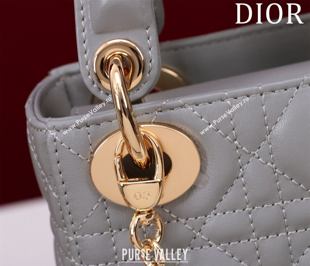 Dior Mini Lady Dior Bag in Cannage Lambskin Grey/Gold 2024 M0505 (XXG-240219055)