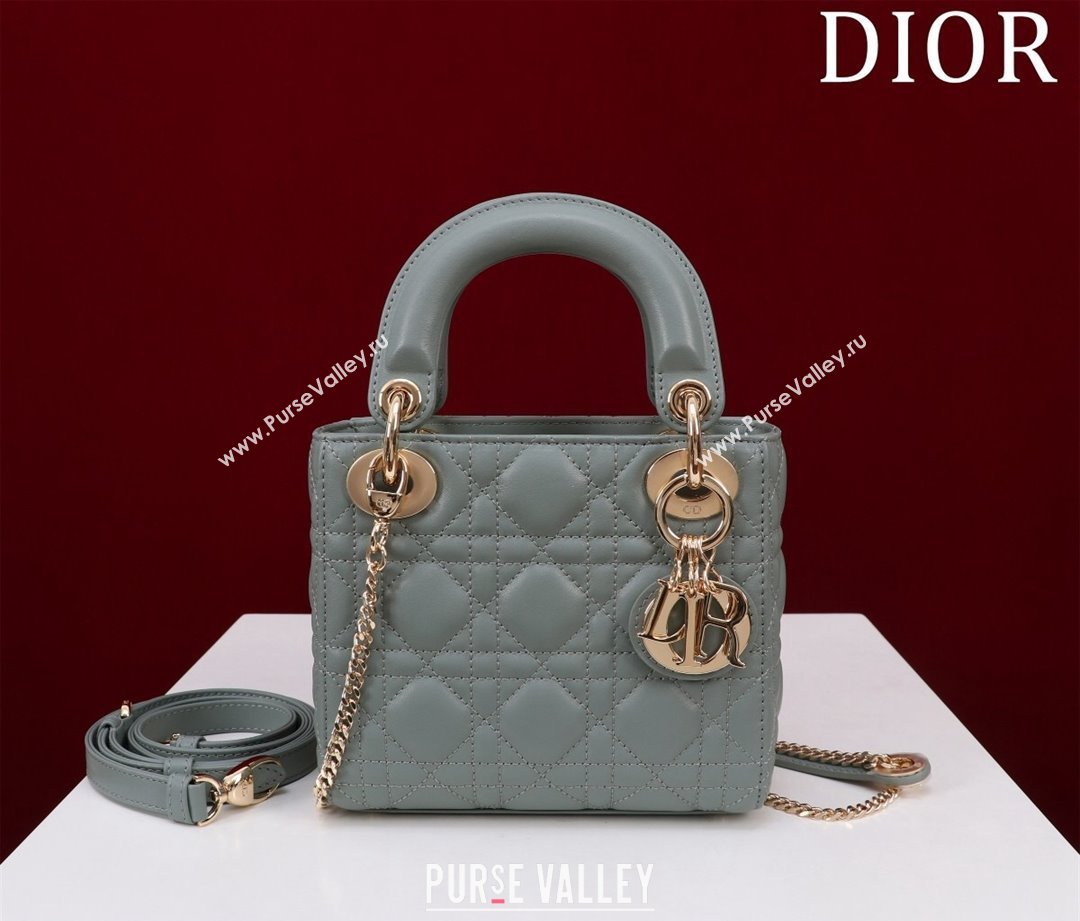 Dior Mini Lady Dior Bag in Cannage Lambskin Cloud Blue 2024 M0505 (XXG-240219056)