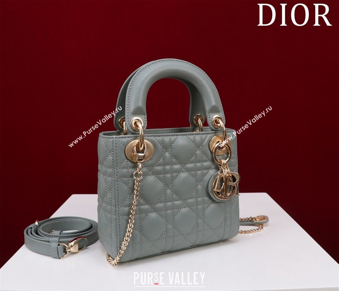 Dior Mini Lady Dior Bag in Cannage Lambskin Cloud Blue 2024 M0505 (XXG-240219056)