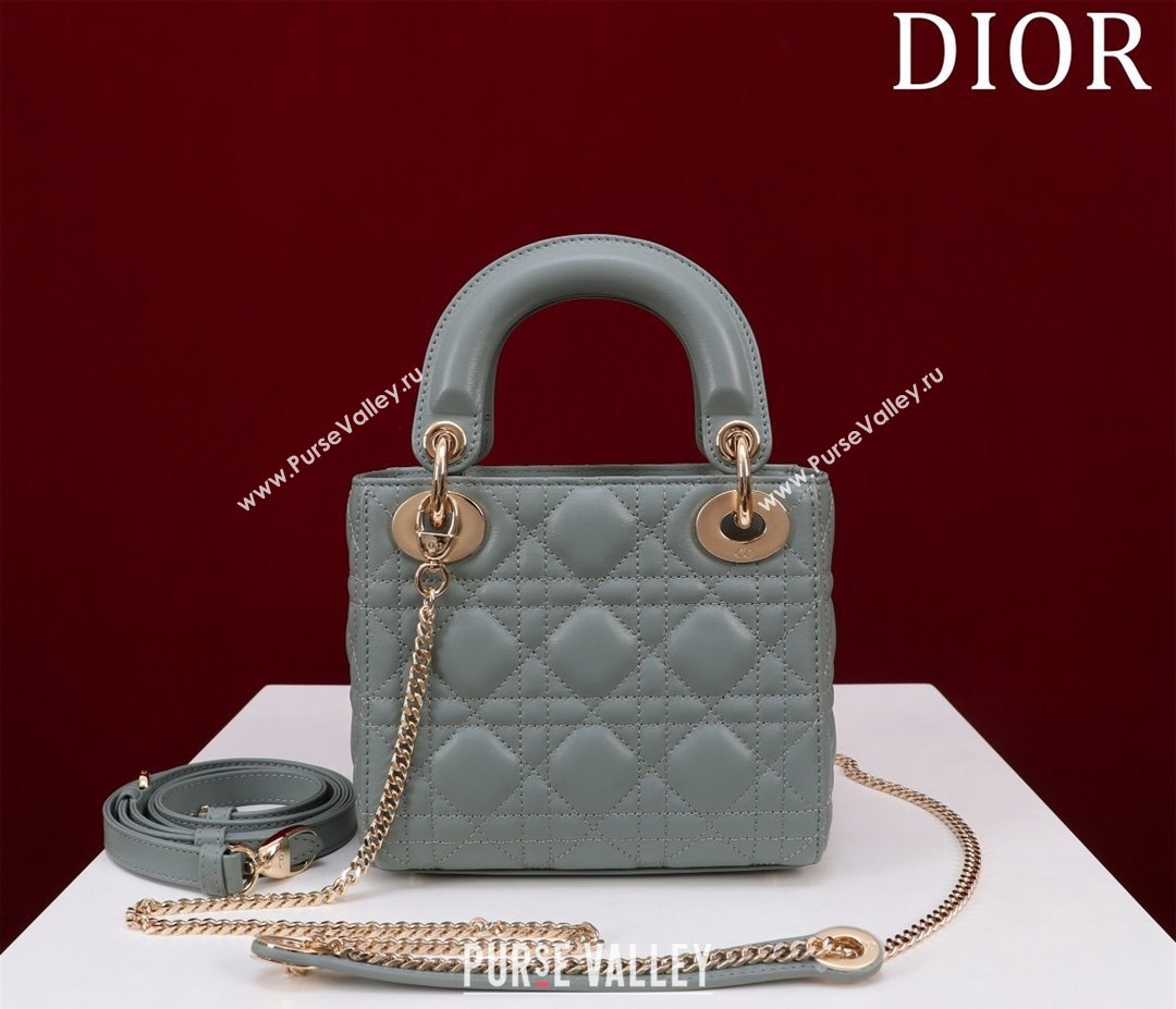 Dior Mini Lady Dior Bag in Cannage Lambskin Cloud Blue 2024 M0505 (XXG-240219056)