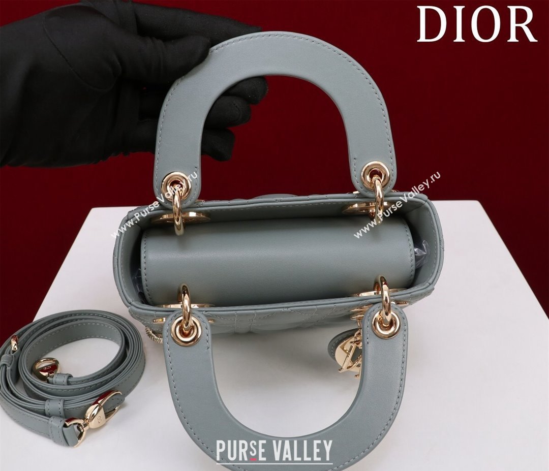 Dior Mini Lady Dior Bag in Cannage Lambskin Cloud Blue 2024 M0505 (XXG-240219056)