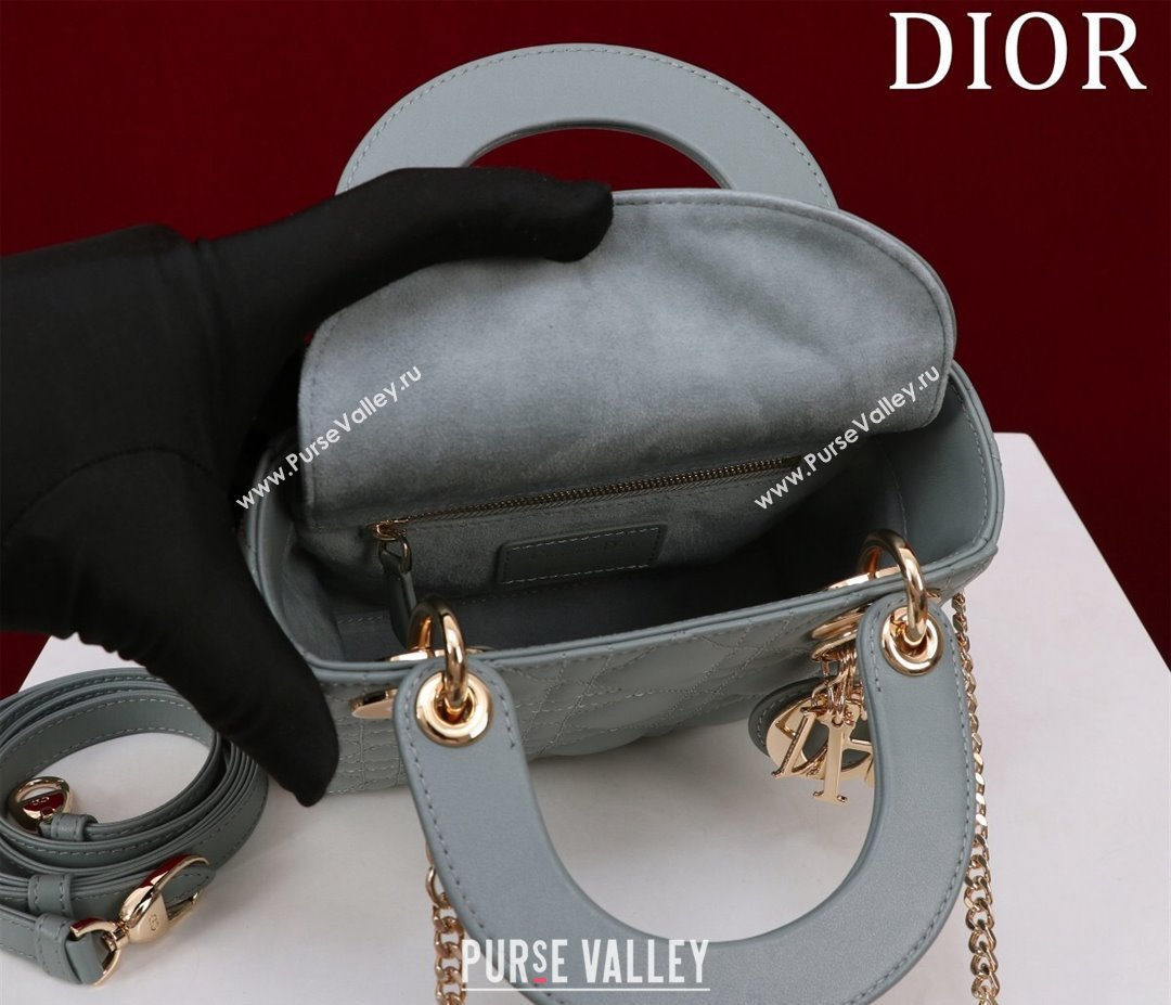 Dior Mini Lady Dior Bag in Cannage Lambskin Cloud Blue 2024 M0505 (XXG-240219056)