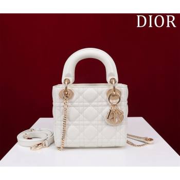 Dior Mini Lady Dior Bag in Cannage Lambskin White/Gold 2024 M0505 (XXG-240219057)