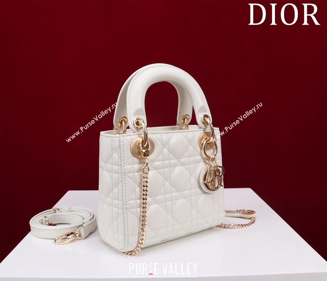 Dior Mini Lady Dior Bag in Cannage Lambskin White/Gold 2024 M0505 (XXG-240219057)