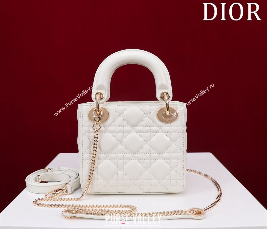 Dior Mini Lady Dior Bag in Cannage Lambskin White/Gold 2024 M0505 (XXG-240219057)