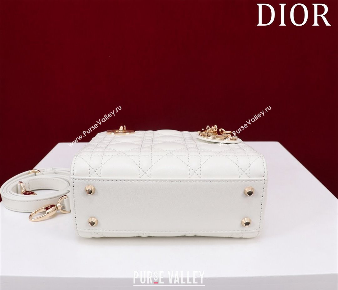 Dior Mini Lady Dior Bag in Cannage Lambskin White/Gold 2024 M0505 (XXG-240219057)