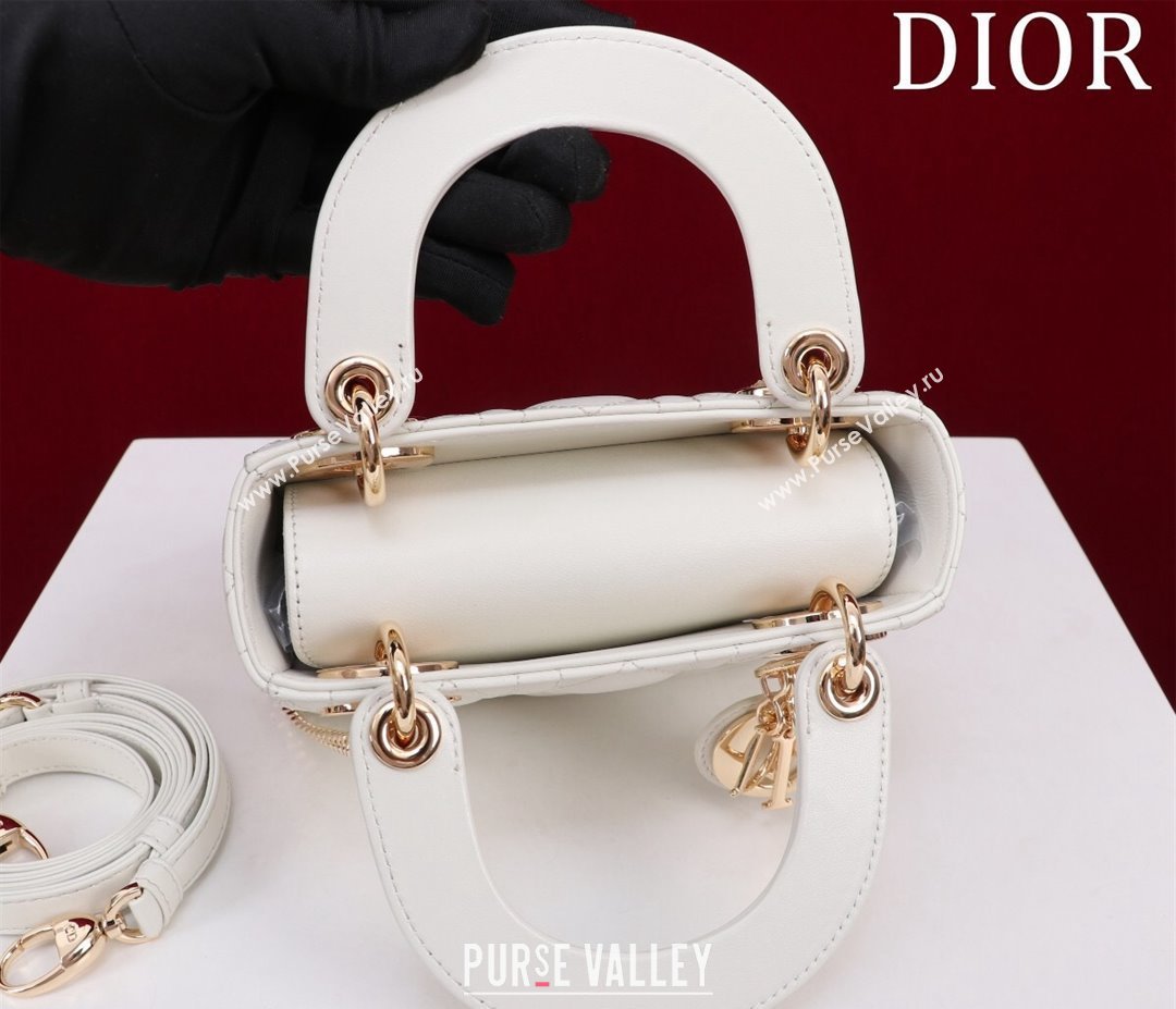 Dior Mini Lady Dior Bag in Cannage Lambskin White/Gold 2024 M0505 (XXG-240219057)