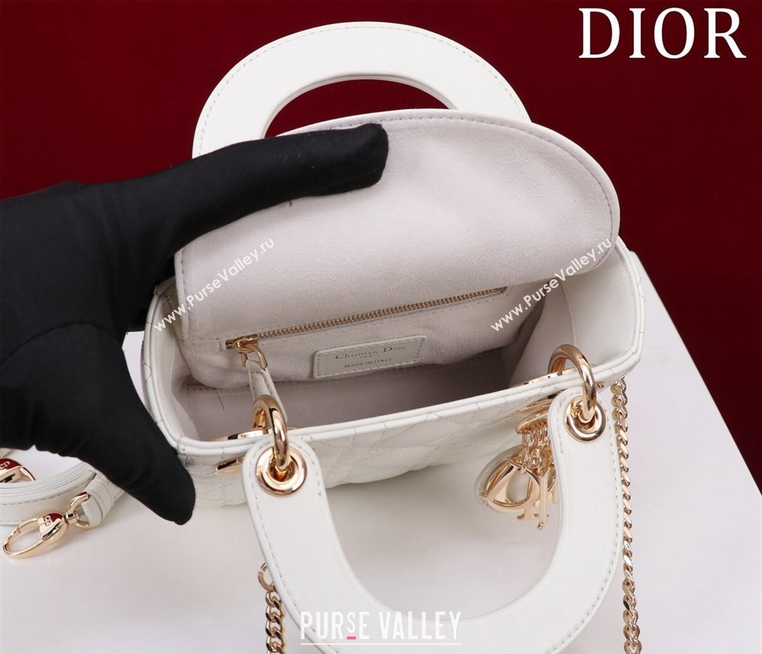 Dior Mini Lady Dior Bag in Cannage Lambskin White/Gold 2024 M0505 (XXG-240219057)