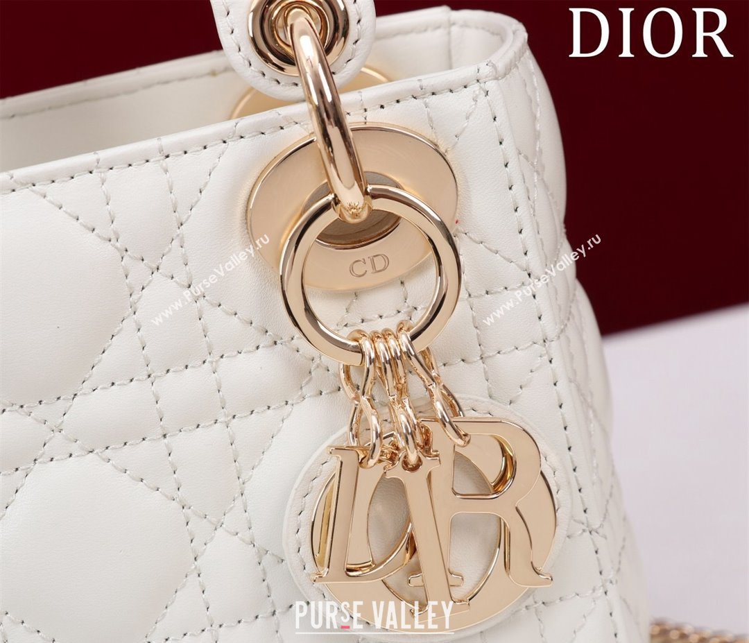 Dior Mini Lady Dior Bag in Cannage Lambskin White/Gold 2024 M0505 (XXG-240219057)