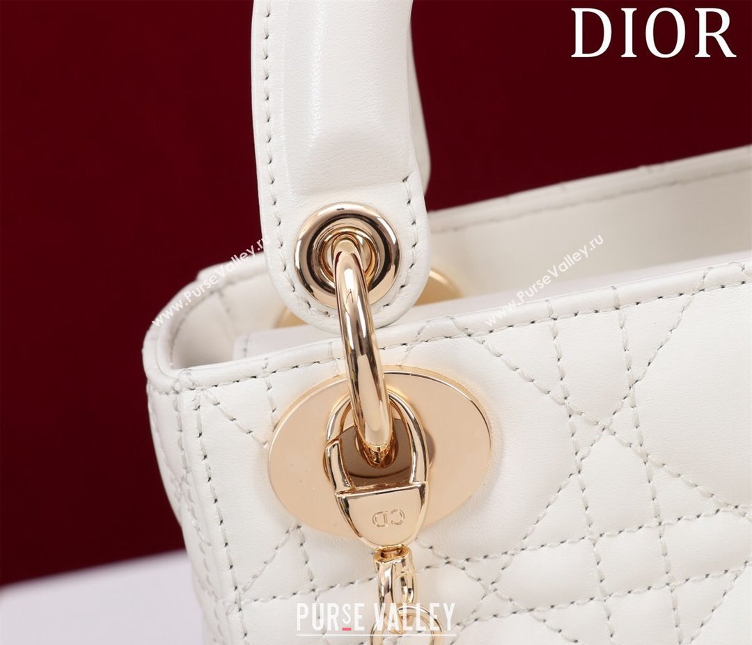 Dior Mini Lady Dior Bag in Cannage Lambskin White/Gold 2024 M0505 (XXG-240219057)