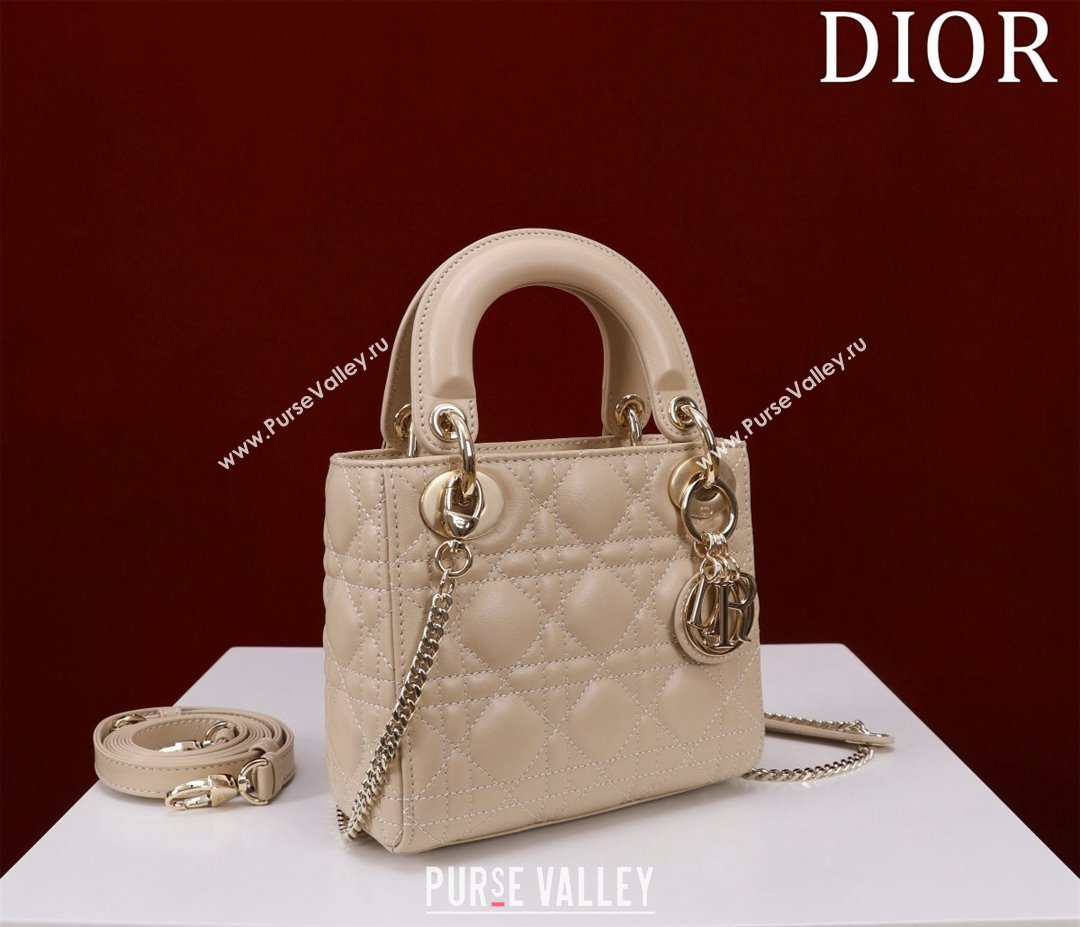 Dior Mini Lady Dior Bag in Cannage Lambskin Nude 2024 M0505 (XXG-240219058)