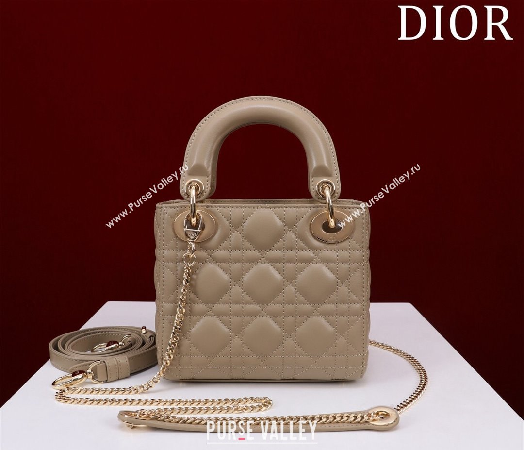 Dior Mini Lady Dior Bag in Cannage Lambskin Beige 2024 M0505 (XXG-240219059)