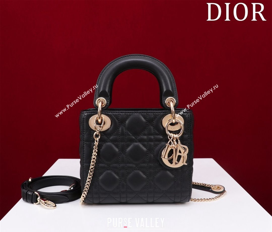 Dior Mini Lady Dior Bag in Cannage Lambskin Black 2024 M0505 (XXG-240219060)