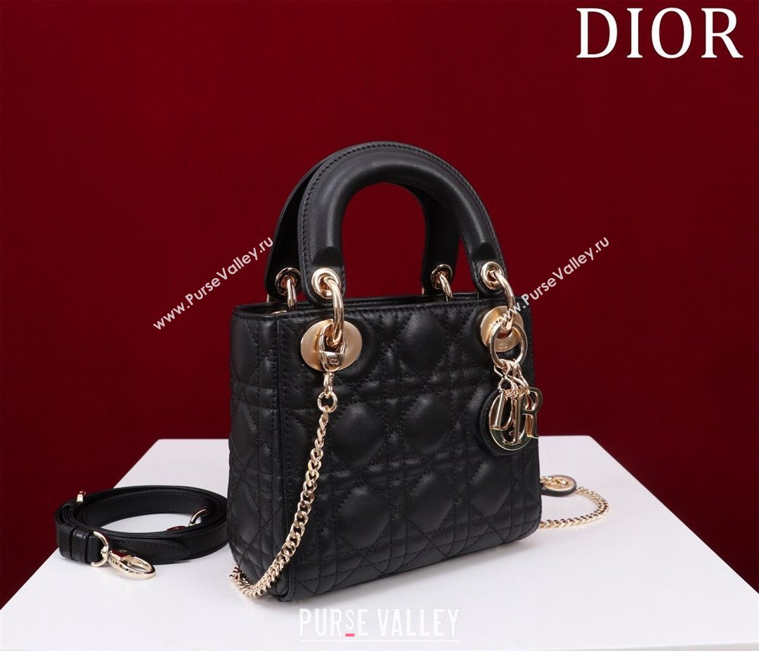 Dior Mini Lady Dior Bag in Cannage Lambskin Black 2024 M0505 (XXG-240219060)