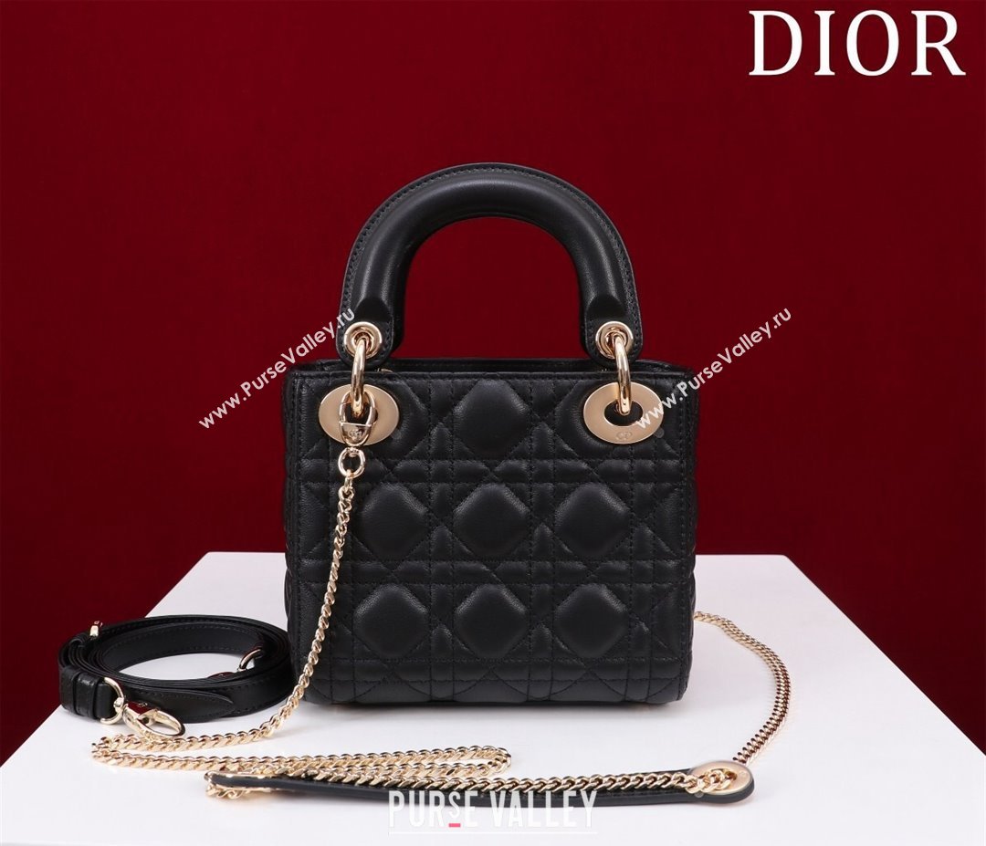 Dior Mini Lady Dior Bag in Cannage Lambskin Black 2024 M0505 (XXG-240219060)