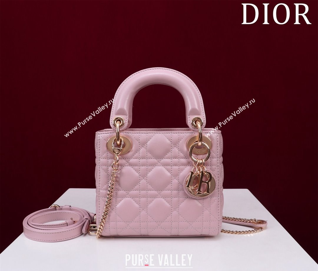 Dior Mini Lady Dior Bag in Cannage Lambskin Light Pink 2024 M0505 (XXG-240219061)