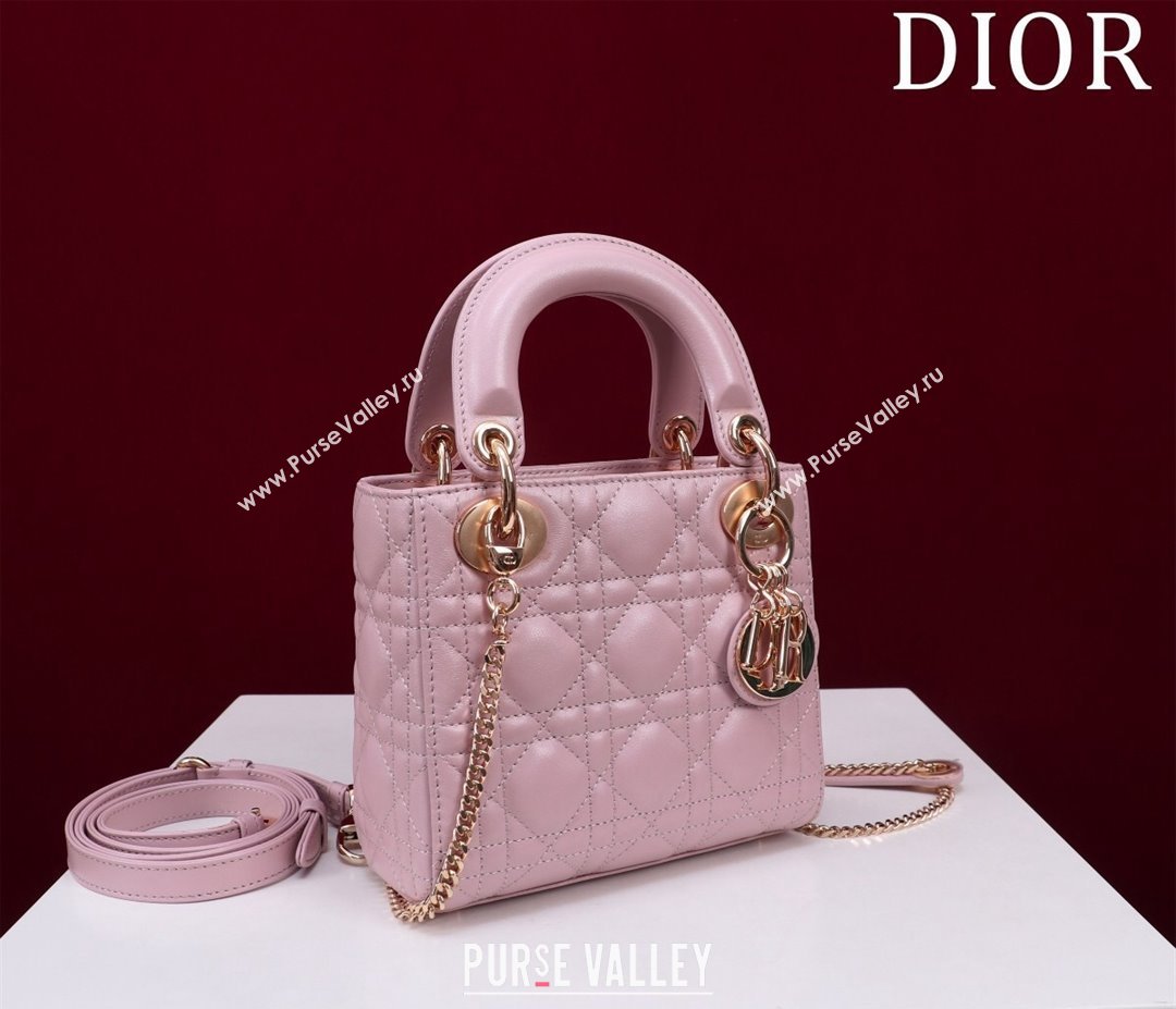 Dior Mini Lady Dior Bag in Cannage Lambskin Light Pink 2024 M0505 (XXG-240219061)