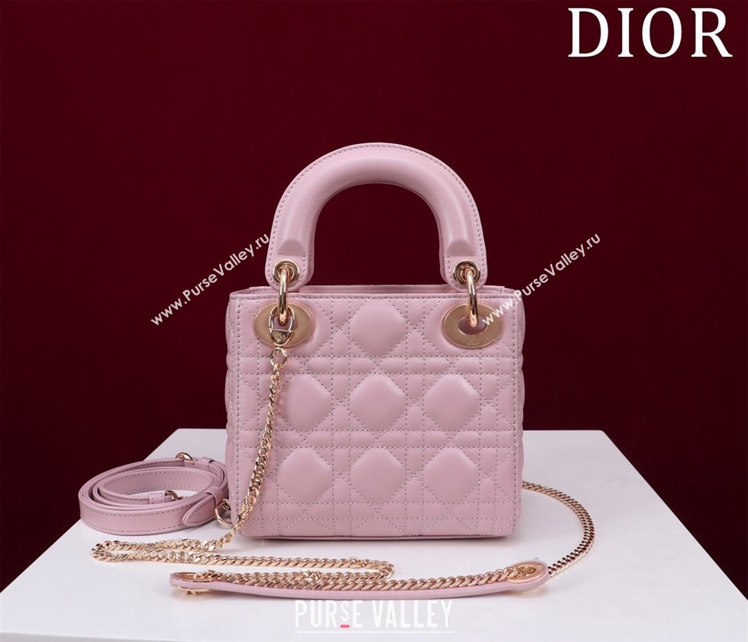 Dior Mini Lady Dior Bag in Cannage Lambskin Light Pink 2024 M0505 (XXG-240219061)