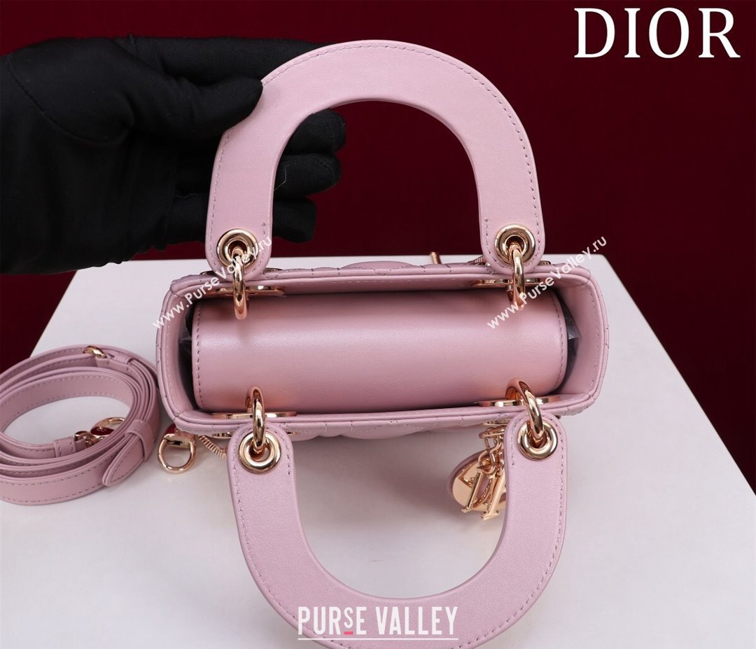 Dior Mini Lady Dior Bag in Cannage Lambskin Light Pink 2024 M0505 (XXG-240219061)