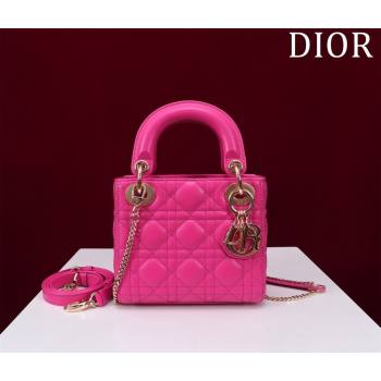 Dior Mini Lady Dior Bag in Cannage Lambskin Dark Pink 2024 M0505 (XXG-240219062)