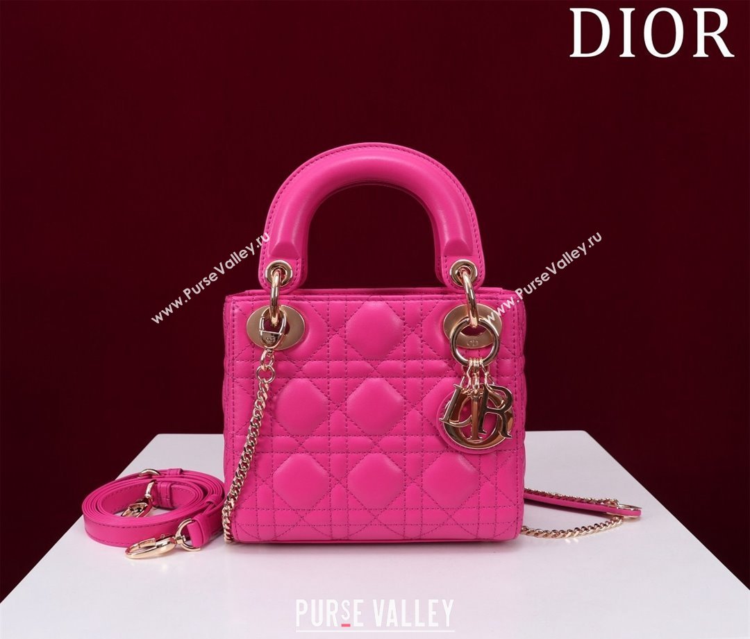 Dior Mini Lady Dior Bag in Cannage Lambskin Dark Pink 2024 M0505 (XXG-240219062)