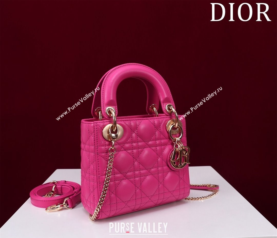 Dior Mini Lady Dior Bag in Cannage Lambskin Dark Pink 2024 M0505 (XXG-240219062)