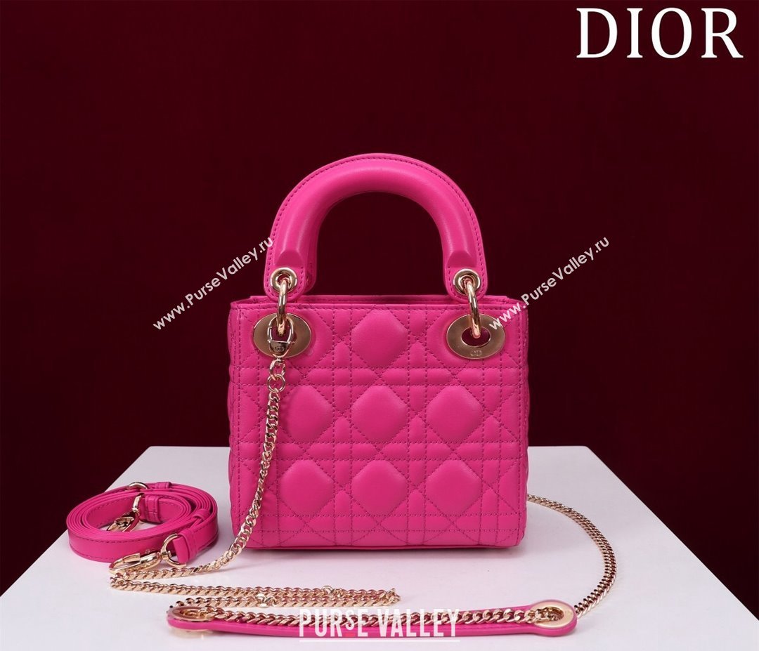 Dior Mini Lady Dior Bag in Cannage Lambskin Dark Pink 2024 M0505 (XXG-240219062)