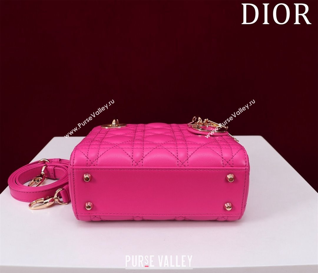 Dior Mini Lady Dior Bag in Cannage Lambskin Dark Pink 2024 M0505 (XXG-240219062)