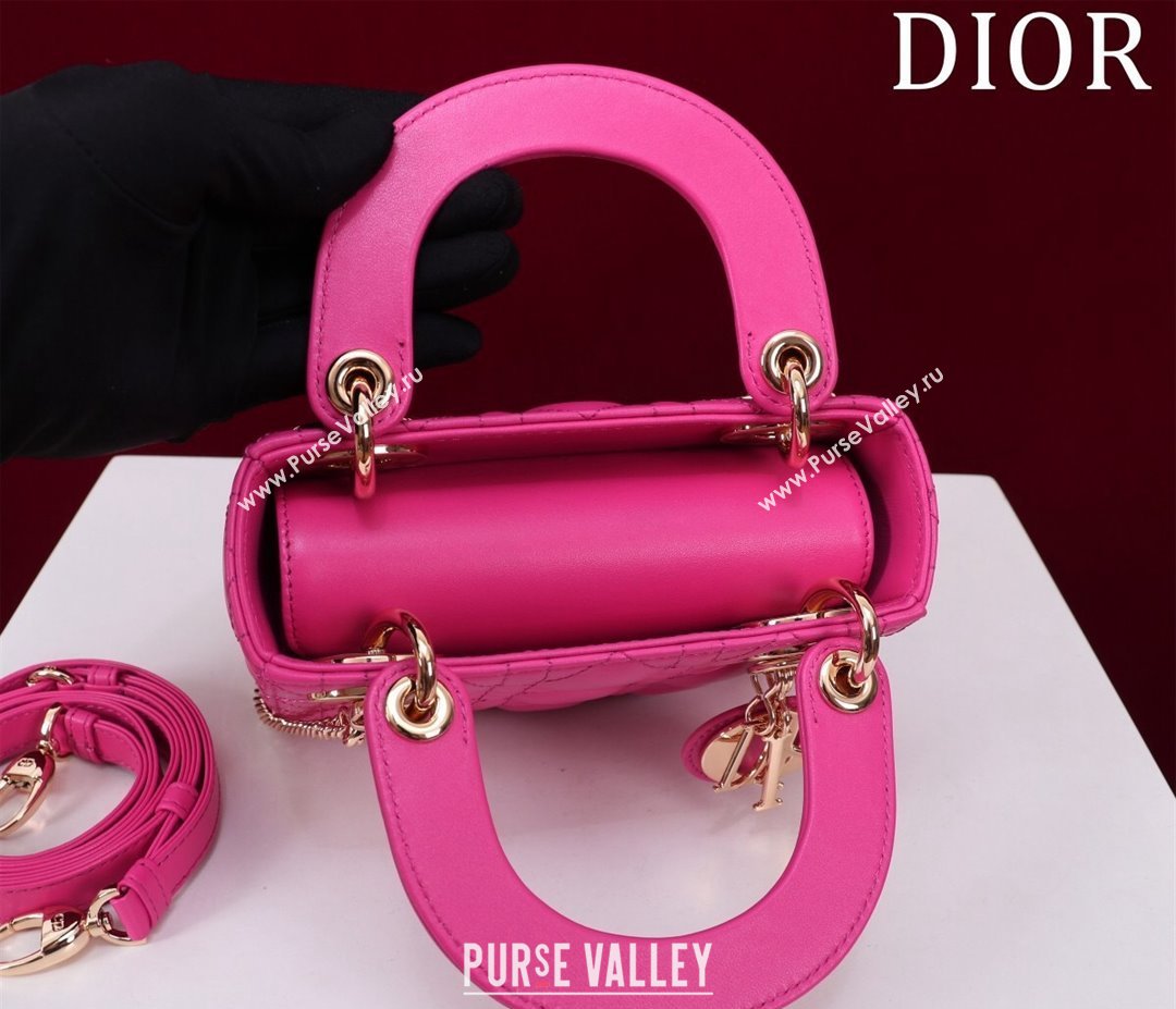 Dior Mini Lady Dior Bag in Cannage Lambskin Dark Pink 2024 M0505 (XXG-240219062)