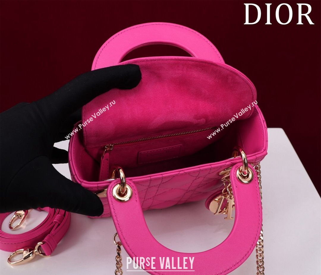 Dior Mini Lady Dior Bag in Cannage Lambskin Dark Pink 2024 M0505 (XXG-240219062)