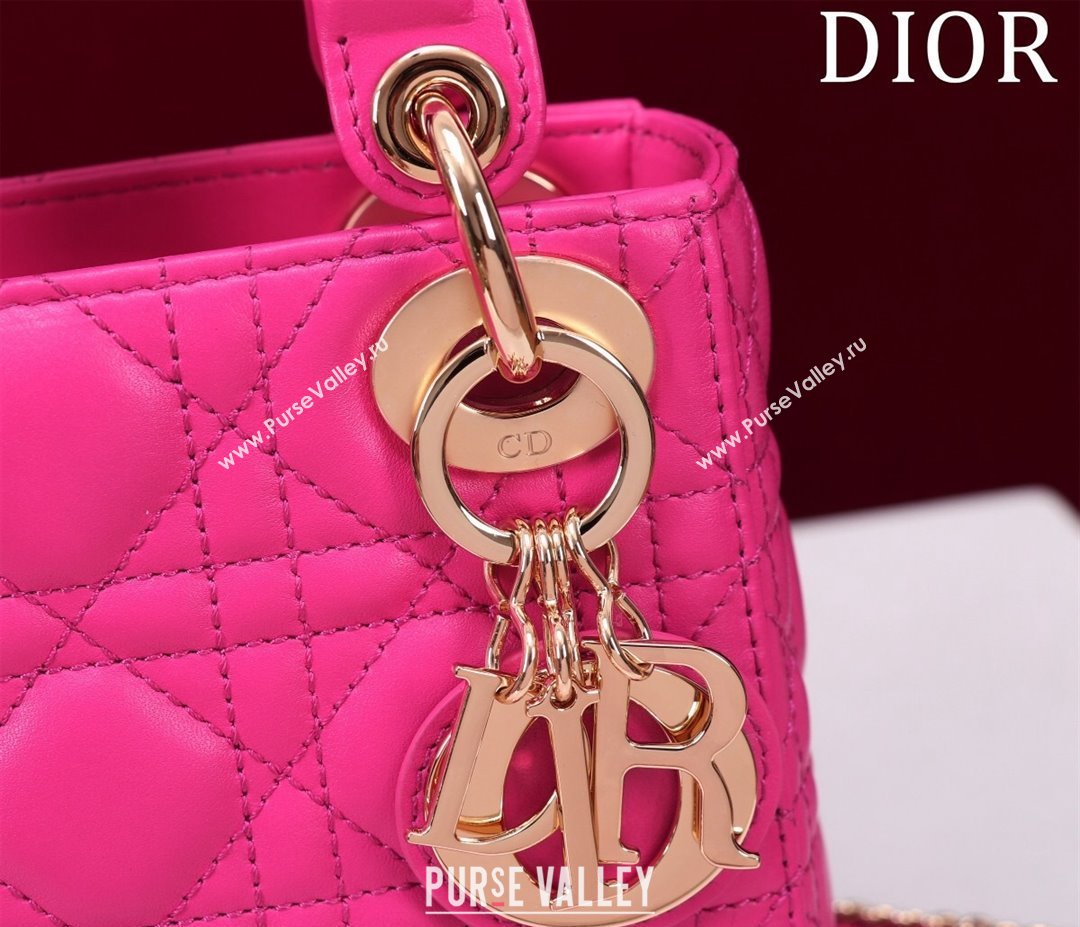 Dior Mini Lady Dior Bag in Cannage Lambskin Dark Pink 2024 M0505 (XXG-240219062)