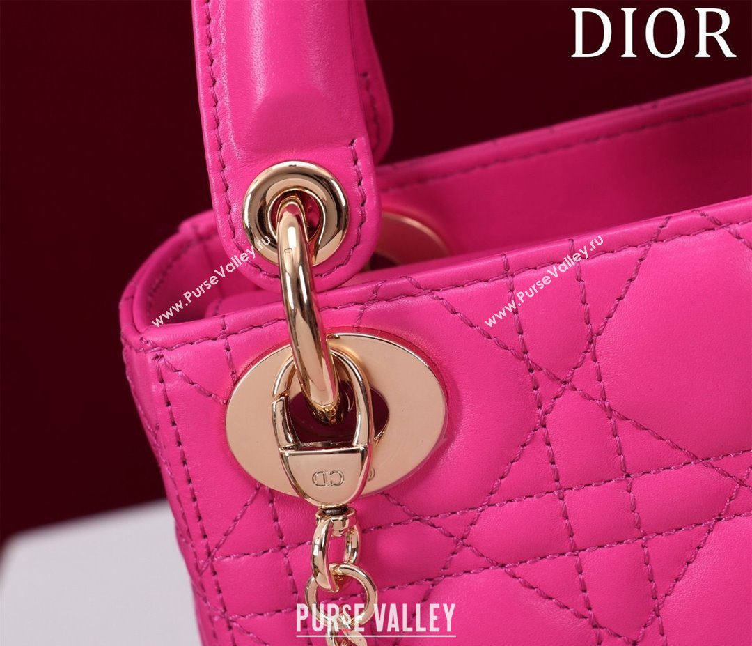 Dior Mini Lady Dior Bag in Cannage Lambskin Dark Pink 2024 M0505 (XXG-240219062)