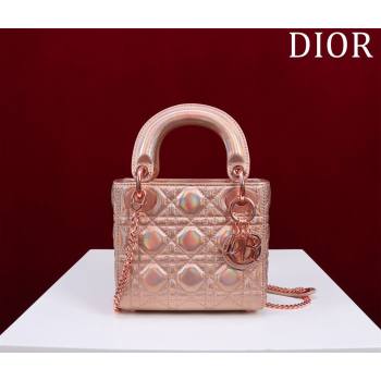 Dior Mini Lady Dior Bag in Iridescent Metallic Cannage Leather Rose 2024 M0505 (XXG-240219063)