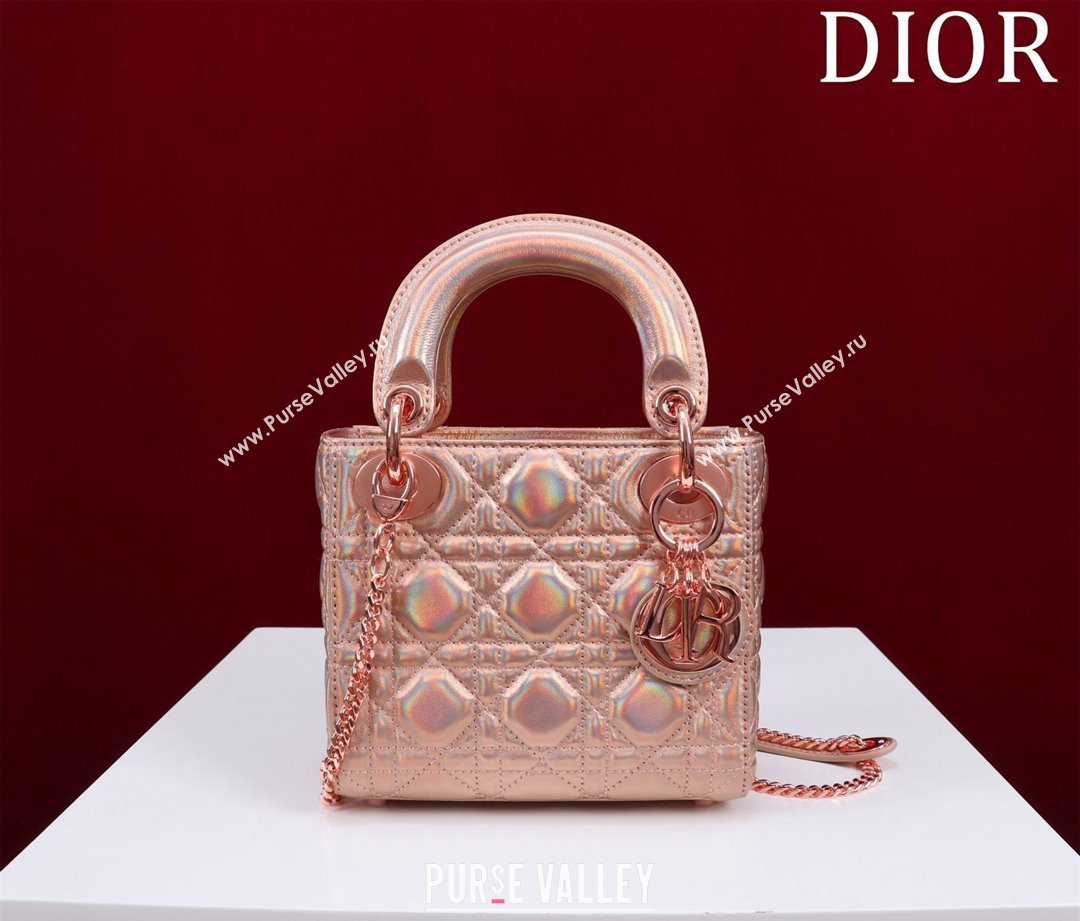 Dior Mini Lady Dior Bag in Iridescent Metallic Cannage Leather Rose 2024 M0505 (XXG-240219063)