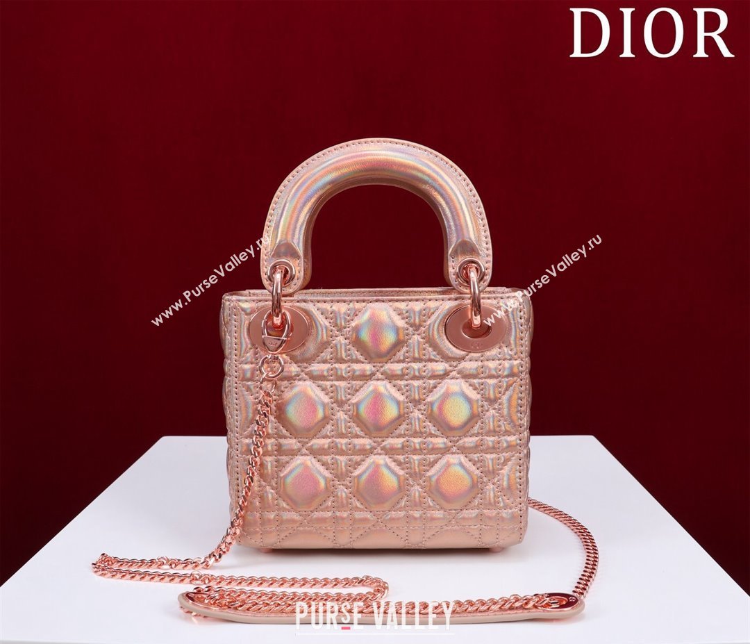 Dior Mini Lady Dior Bag in Iridescent Metallic Cannage Leather Rose 2024 M0505 (XXG-240219063)