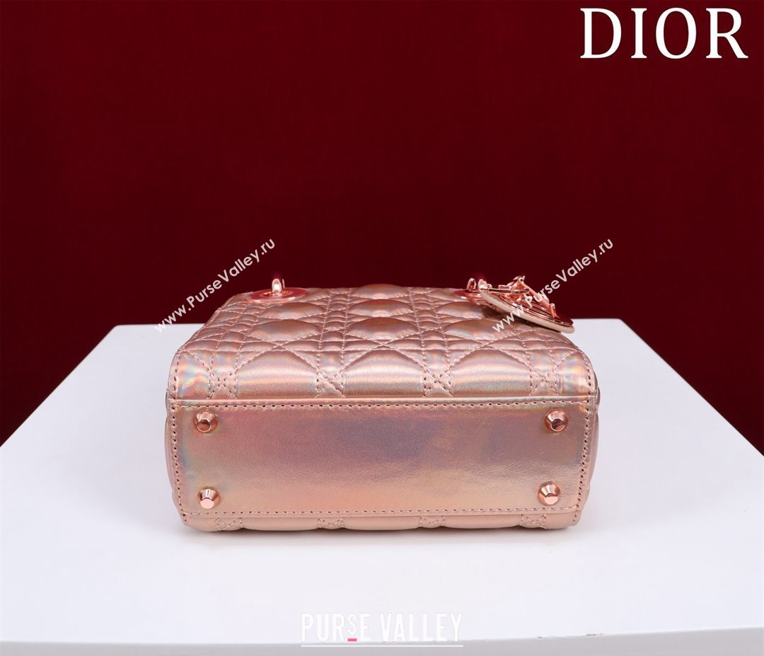 Dior Mini Lady Dior Bag in Iridescent Metallic Cannage Leather Rose 2024 M0505 (XXG-240219063)