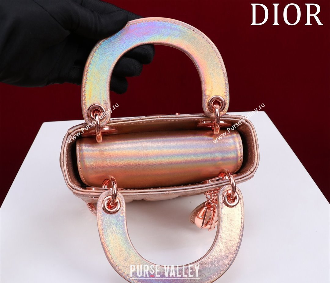 Dior Mini Lady Dior Bag in Iridescent Metallic Cannage Leather Rose 2024 M0505 (XXG-240219063)