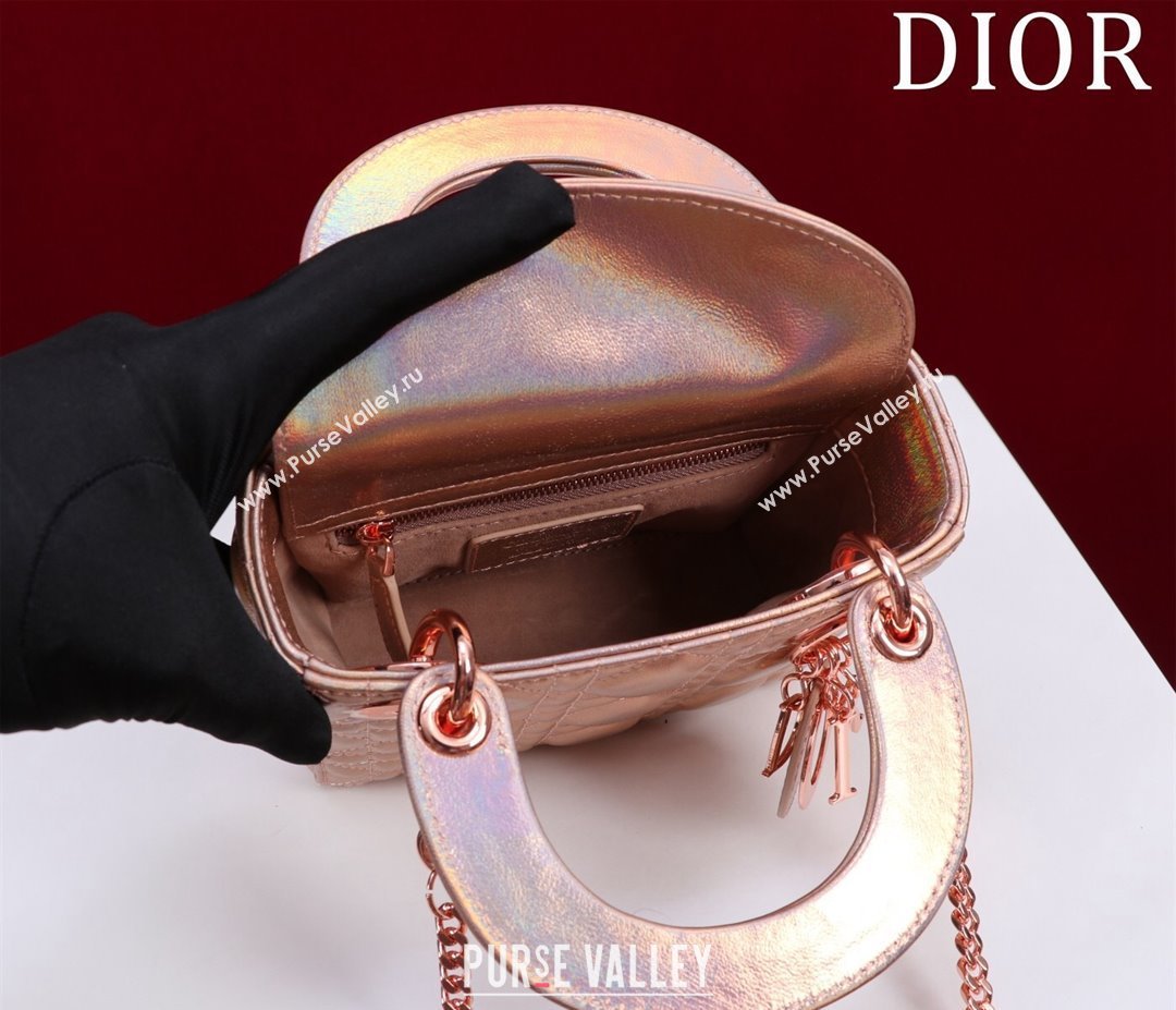 Dior Mini Lady Dior Bag in Iridescent Metallic Cannage Leather Rose 2024 M0505 (XXG-240219063)