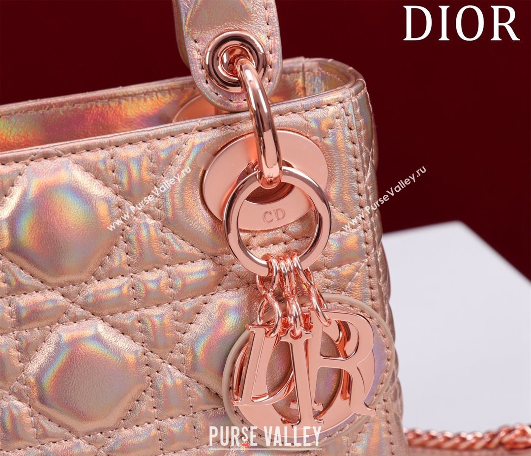 Dior Mini Lady Dior Bag in Iridescent Metallic Cannage Leather Rose 2024 M0505 (XXG-240219063)