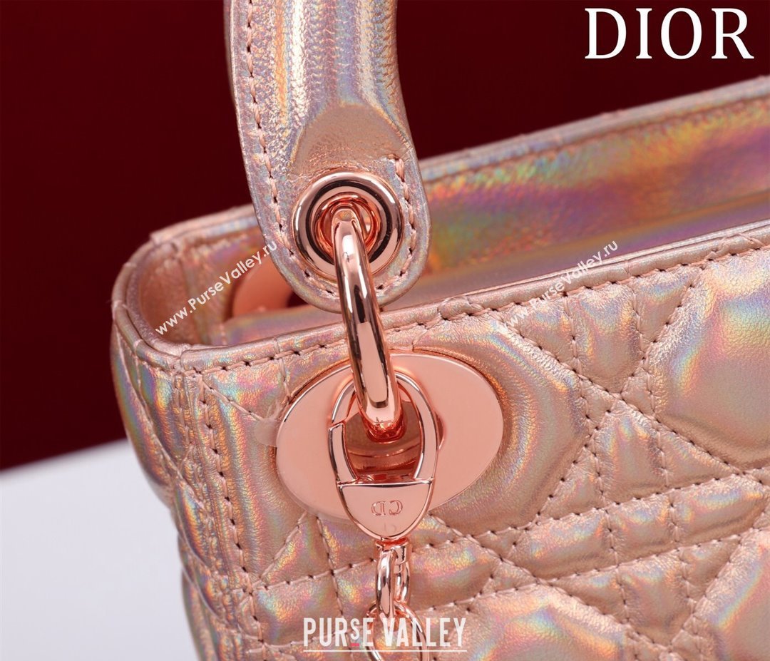 Dior Mini Lady Dior Bag in Iridescent Metallic Cannage Leather Rose 2024 M0505 (XXG-240219063)