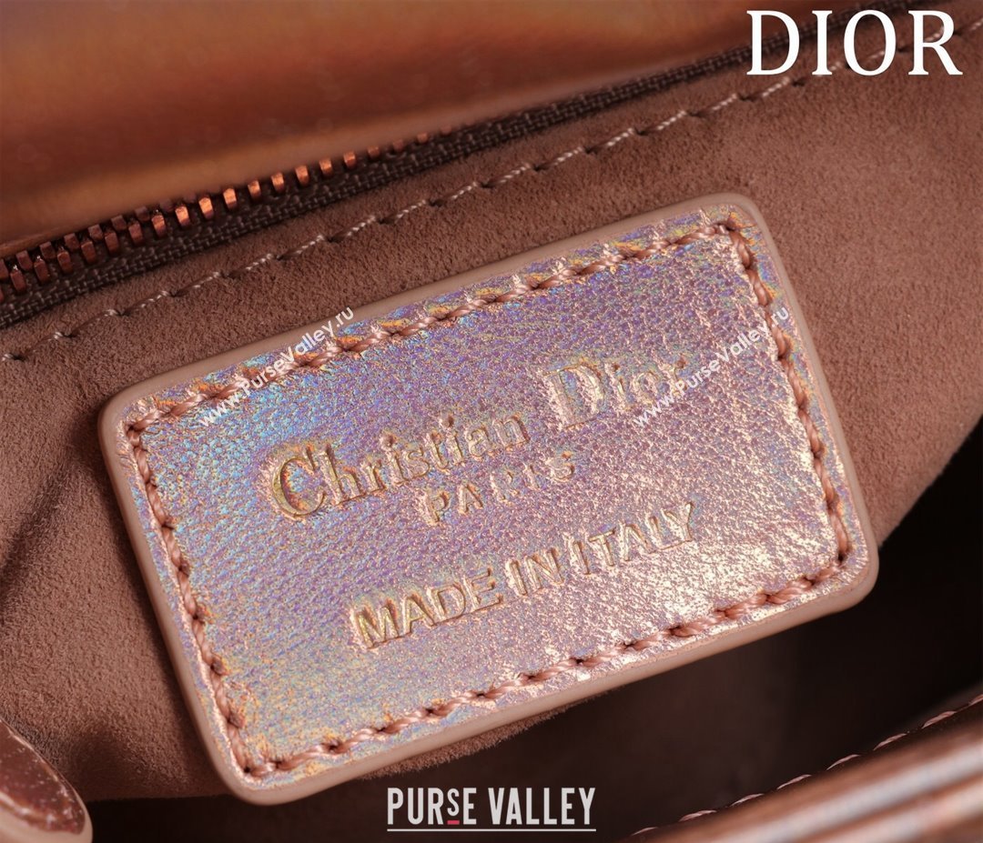 Dior Mini Lady Dior Bag in Iridescent Metallic Cannage Leather Rose 2024 M0505 (XXG-240219063)