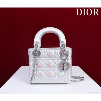 Dior Mini Lady Dior Bag in Iridescent Metallic Leather White 2023 (XXG-240219064)