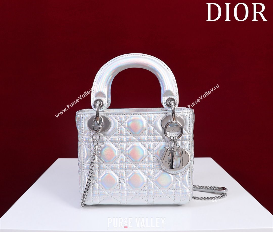 Dior Mini Lady Dior Bag in Iridescent Metallic Leather White 2023 (XXG-240219064)