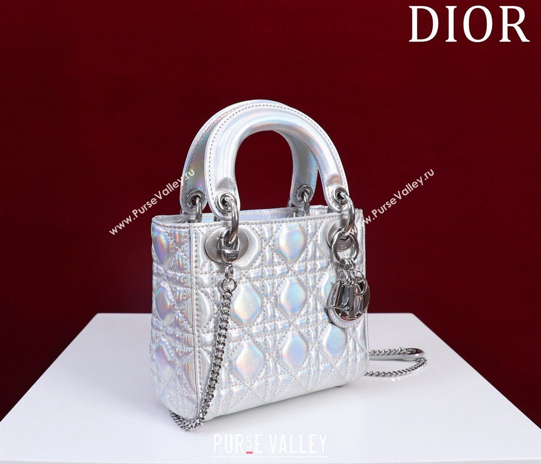 Dior Mini Lady Dior Bag in Iridescent Metallic Leather White 2023 (XXG-240219064)