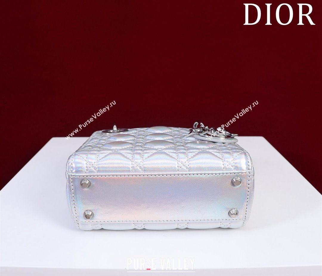 Dior Mini Lady Dior Bag in Iridescent Metallic Leather White 2023 (XXG-240219064)