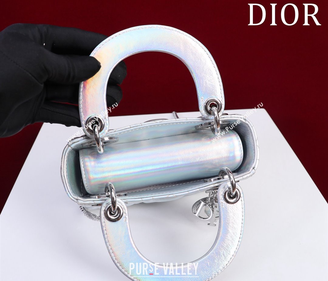 Dior Mini Lady Dior Bag in Iridescent Metallic Leather White 2023 (XXG-240219064)