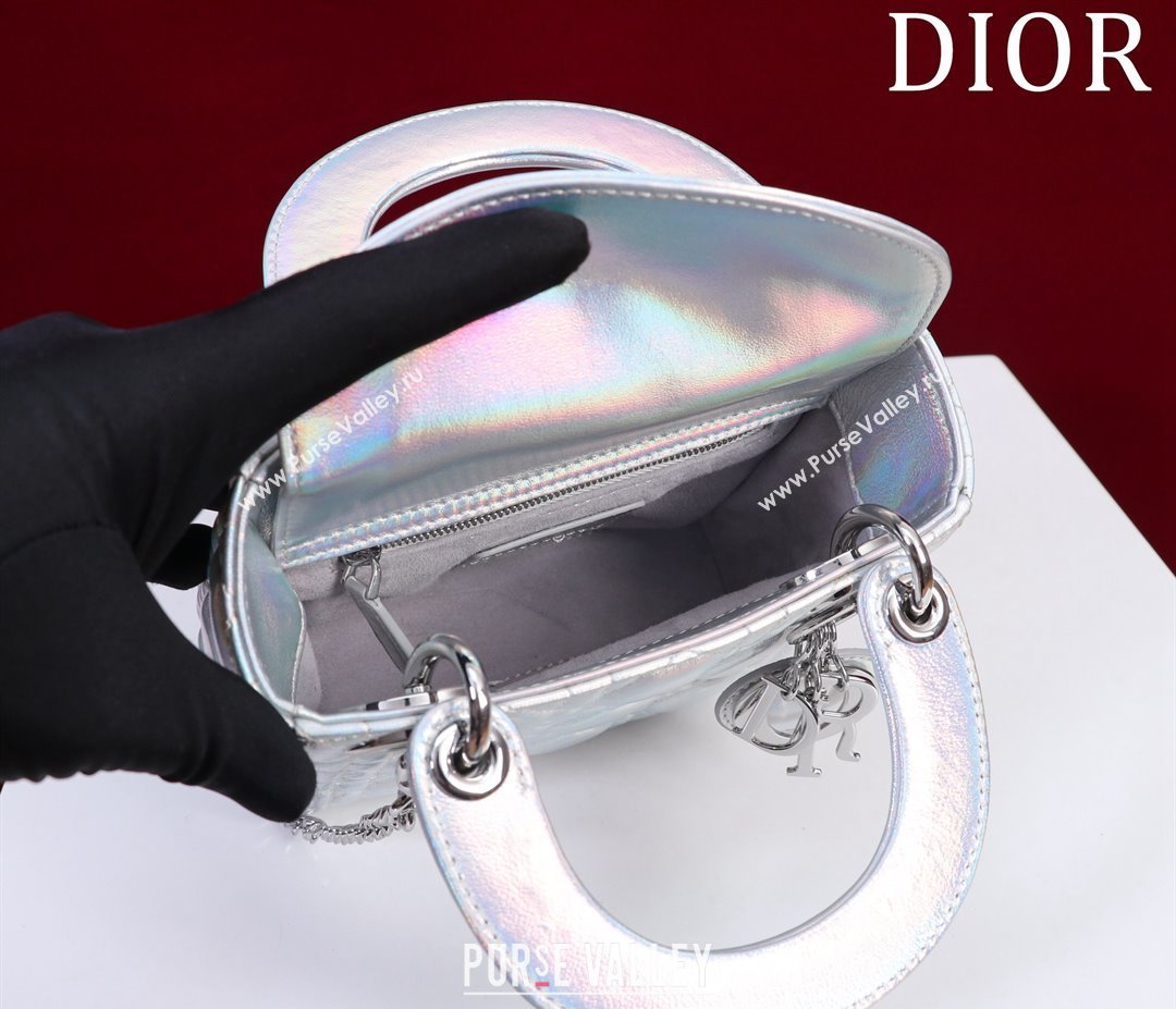 Dior Mini Lady Dior Bag in Iridescent Metallic Leather White 2023 (XXG-240219064)