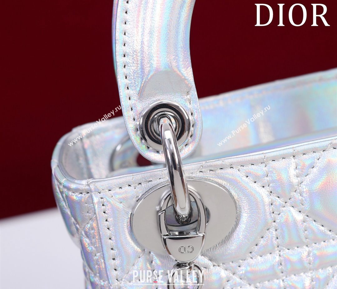 Dior Mini Lady Dior Bag in Iridescent Metallic Leather White 2023 (XXG-240219064)