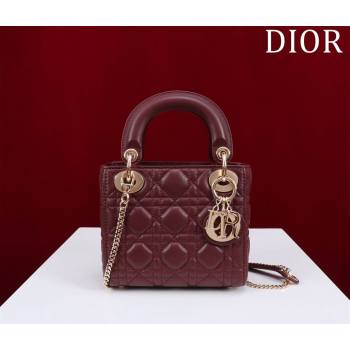 Dior Mini Lady Dior Bag in Cannage Lambskin Burgundy 2024 M0505 (XXG-240219065)