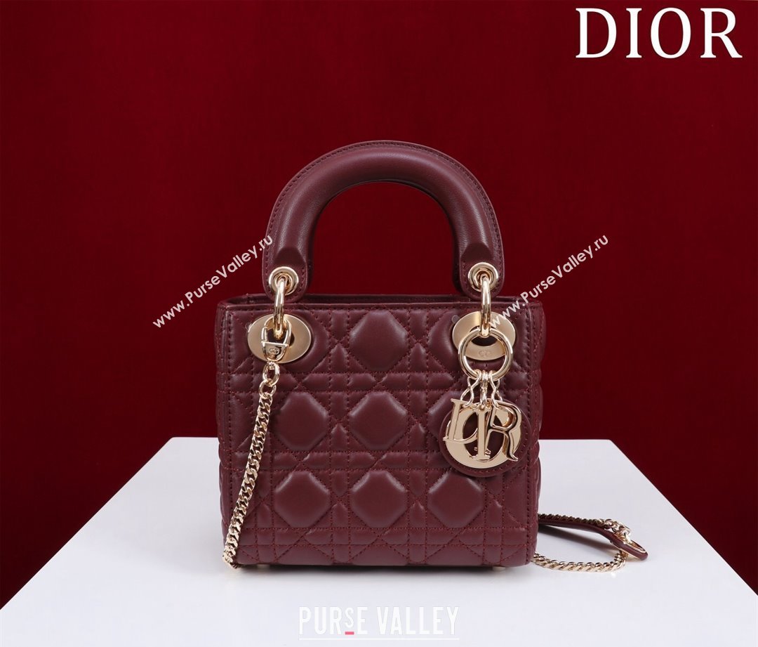 Dior Mini Lady Dior Bag in Cannage Lambskin Burgundy 2024 M0505 (XXG-240219065)